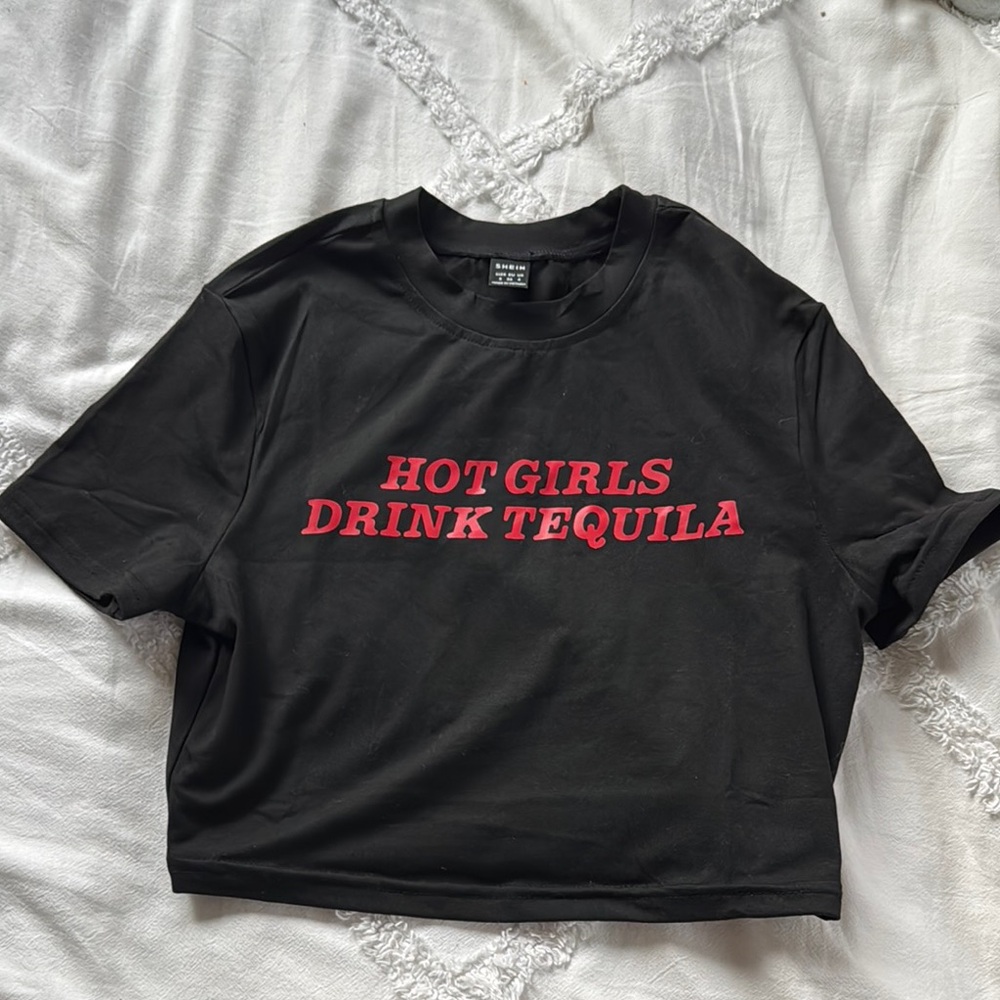 Shein ~ Black Crop Top with Red Text